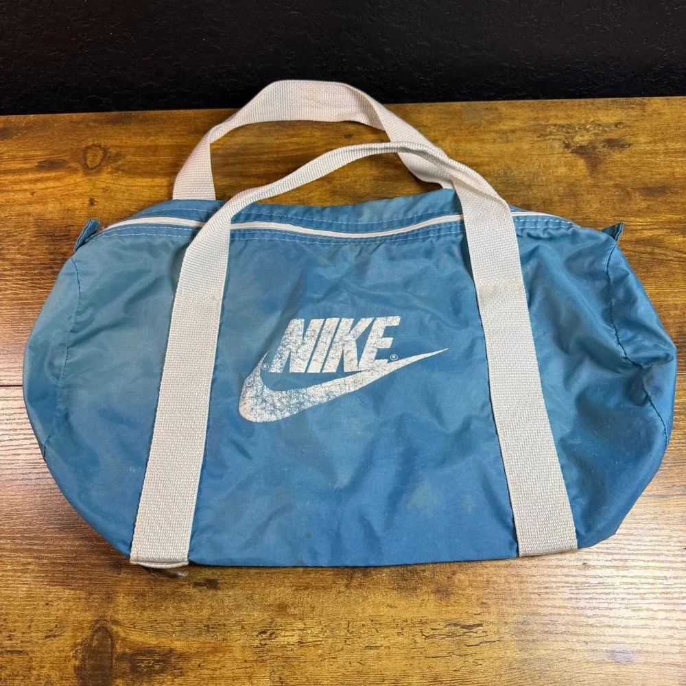 Nike Vintage Logo Blue Nylon Duffle Bag Small Unisex OSFA